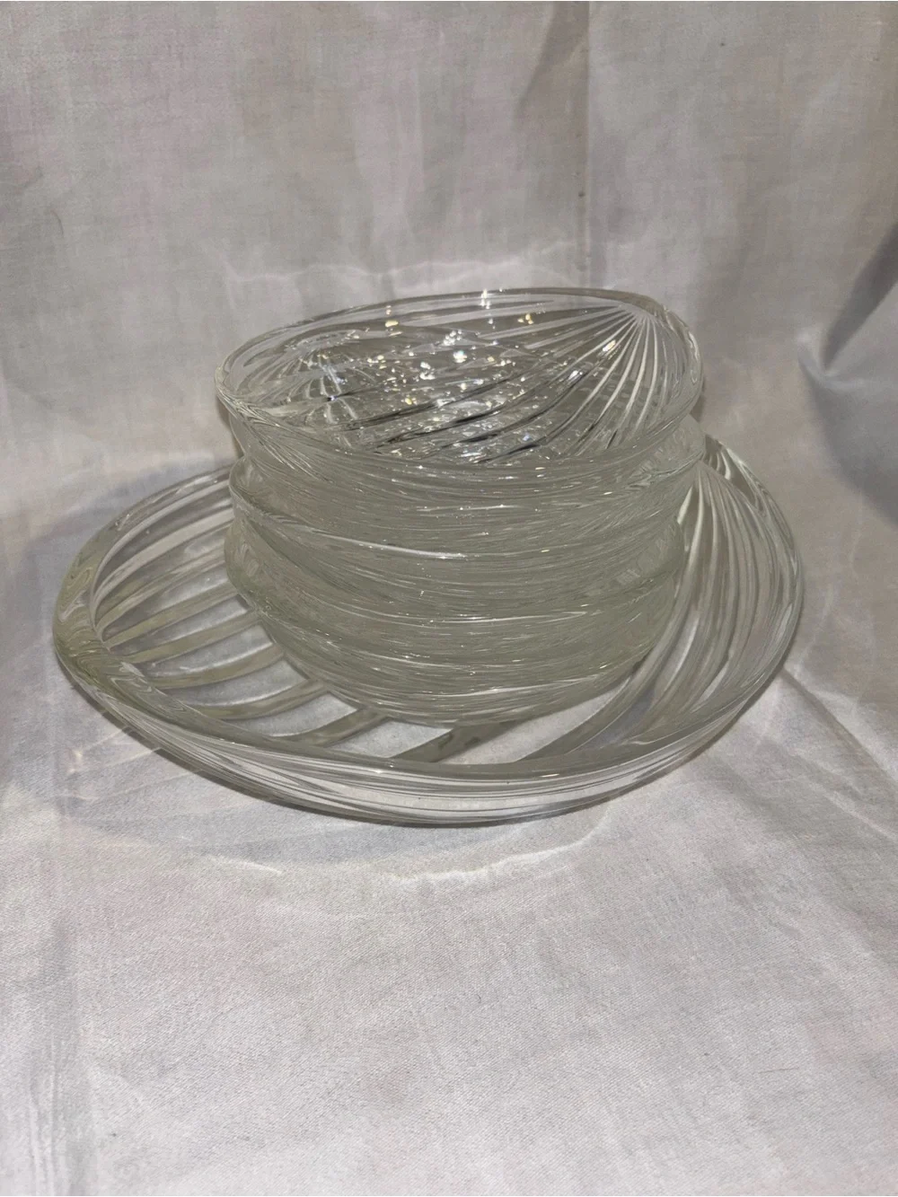Vintage Clear Optic Swirl Glass Serving Bowl Set 7 Piece Mid Century Style